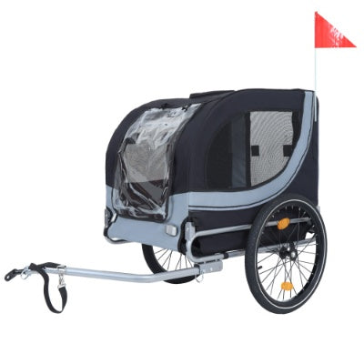 Dog bike trailer with safety mesh and sturdy frame in Black 