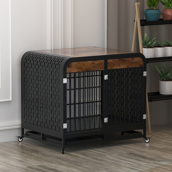 Dog crate furniture in brown