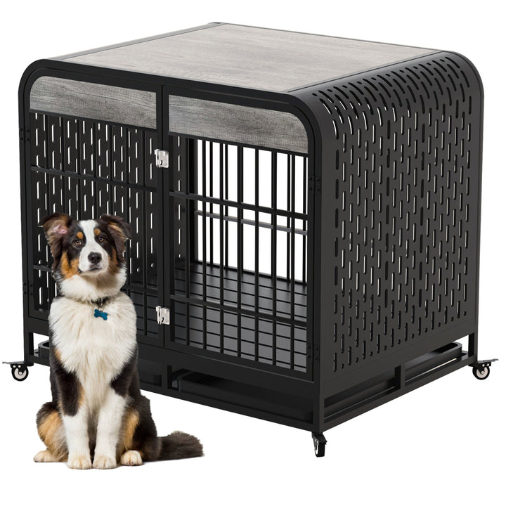 Dog crate table combination grey