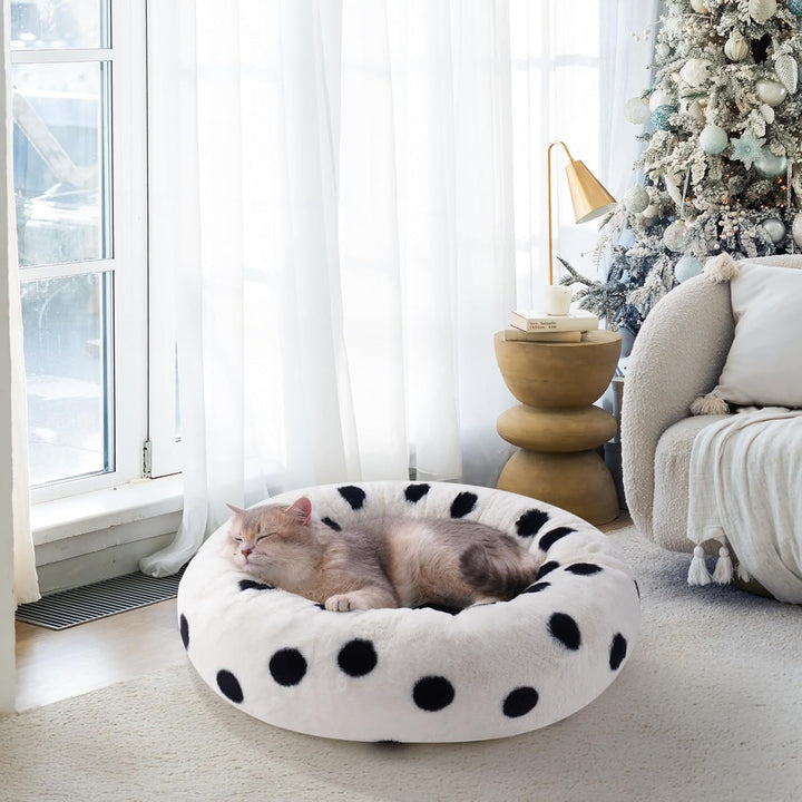Donut Cat Bed Black Dot