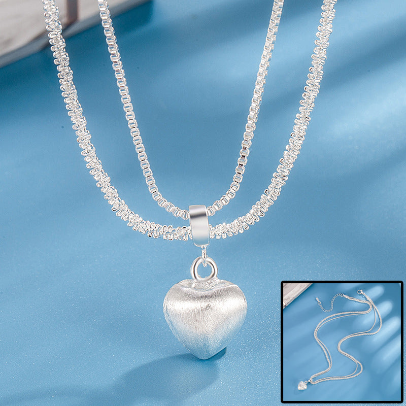 Double layer brushed heart necklace