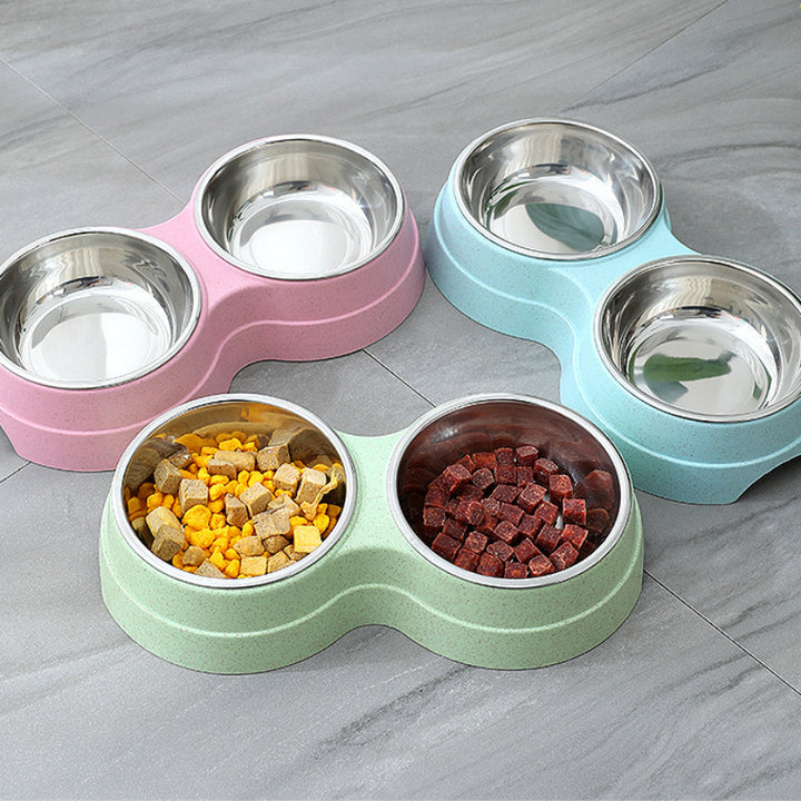 Double pet bowls for food water