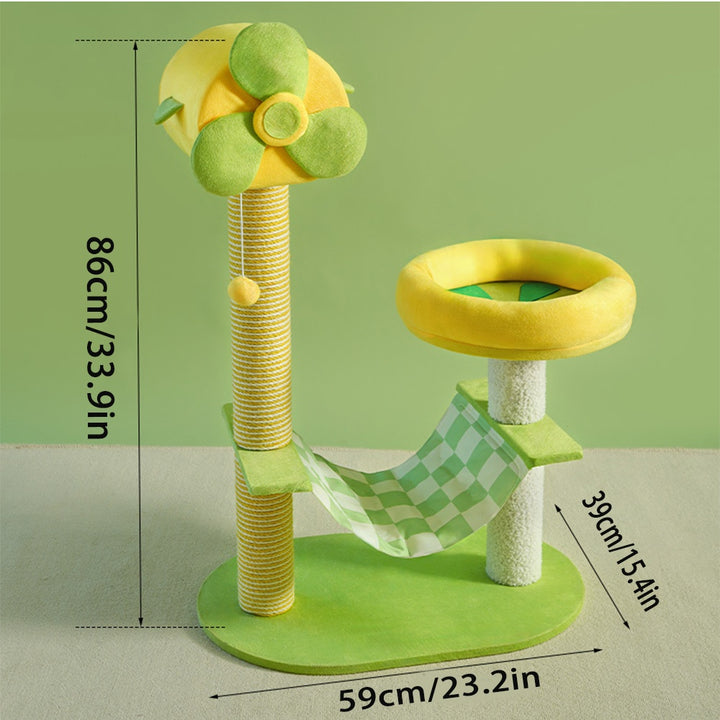 Durable cat tree with hanging toys