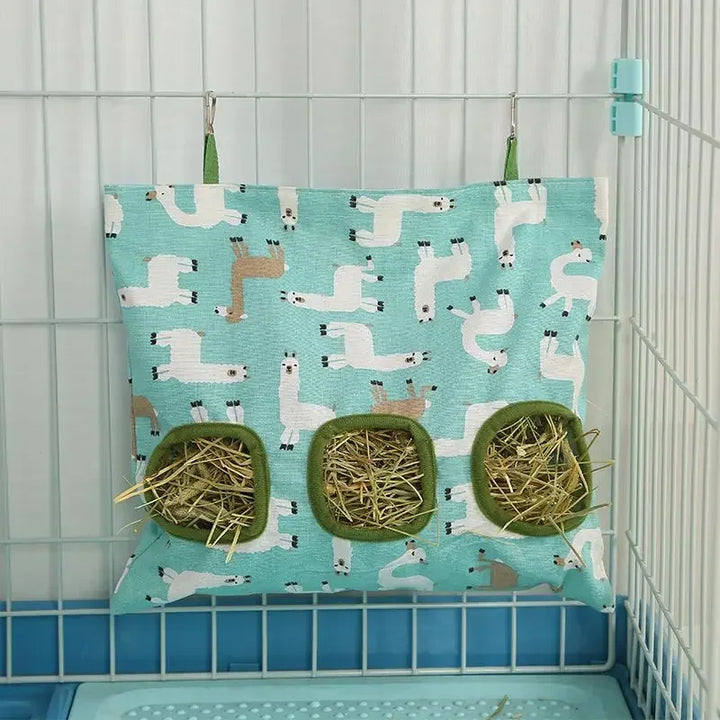 Durable hay bag with feeding slots.