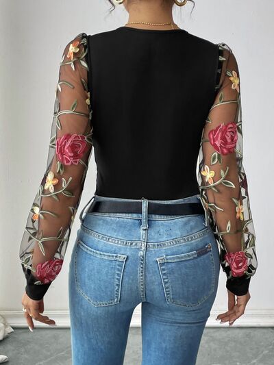 Elegant Embroidered Long Sleeve Bodysuit