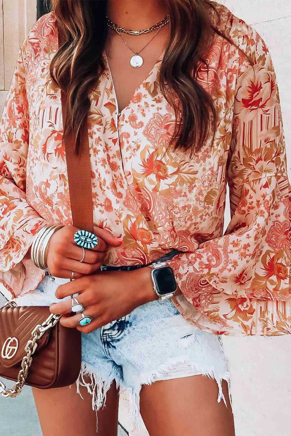 Elegant Floral Surplice Bodysuit