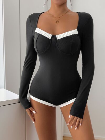 Elegant Ribbed Long Bodysuit