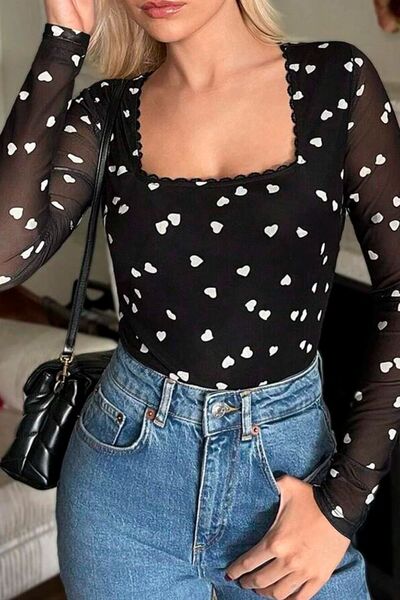 Elegant Square Neck Long Sleeve Bodysuit
