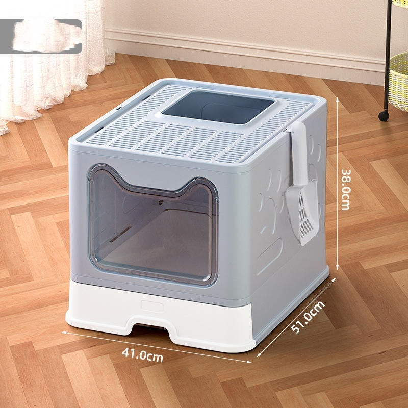 Enclosed cat litter box with scoop