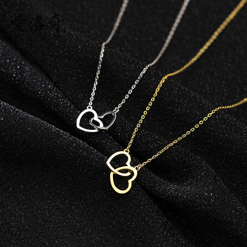 Fashion interlocking heart necklace women