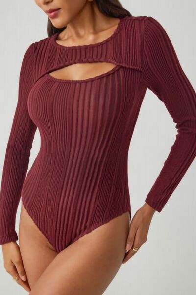 Fashionable Ribbed Cutout Bodysuit