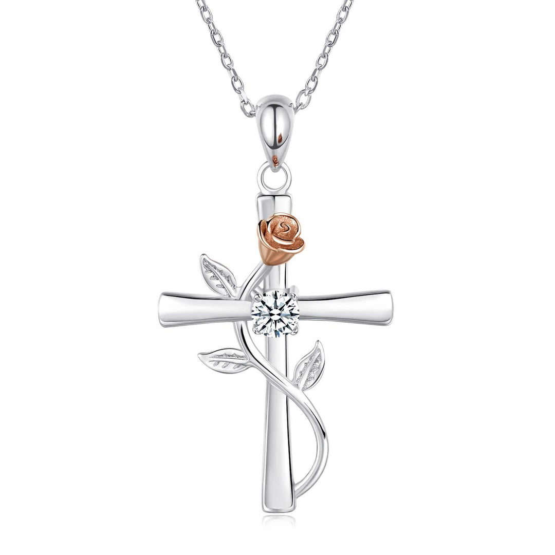 Fashionable rose cross necklace women