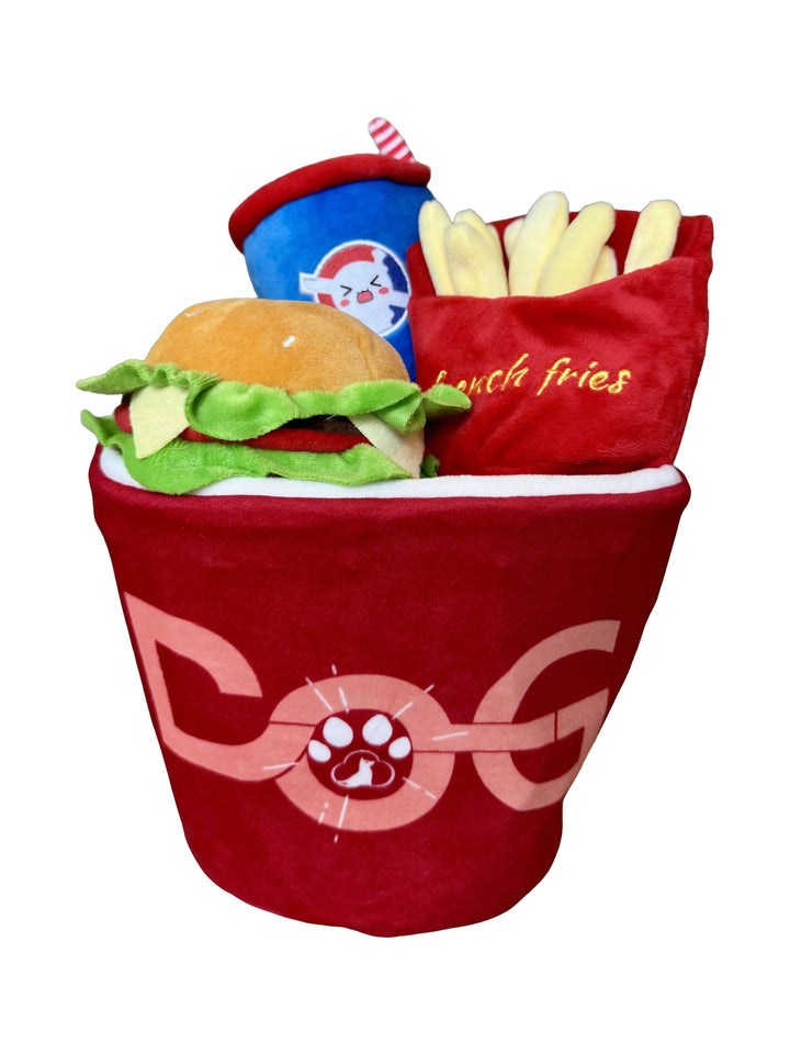 Fast food themed dog toy set with soda and fries light weight 
