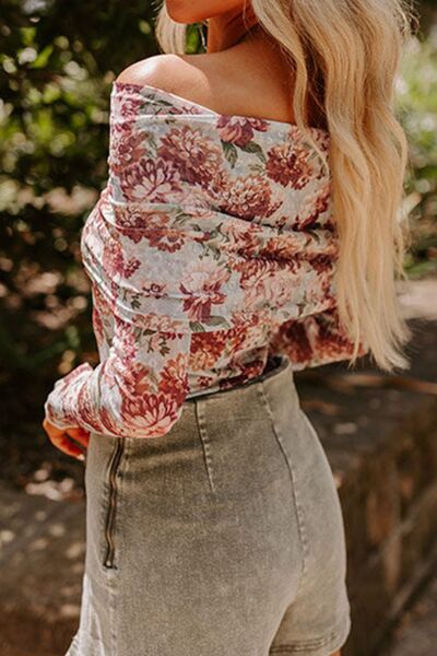 Feminine Floral Off-Shoulder Bodysuit