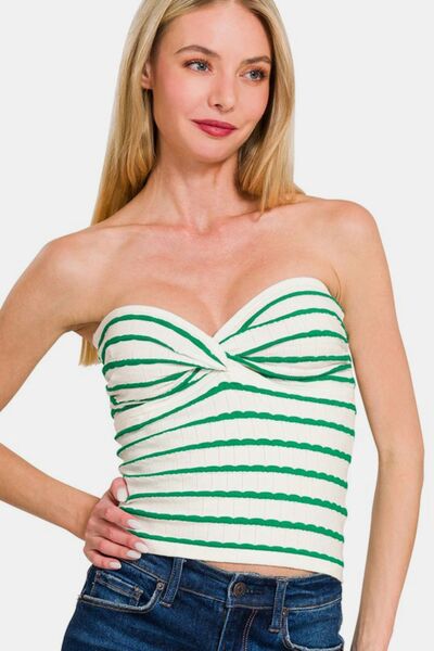 Feminine Twisted Stripe Tube Top
