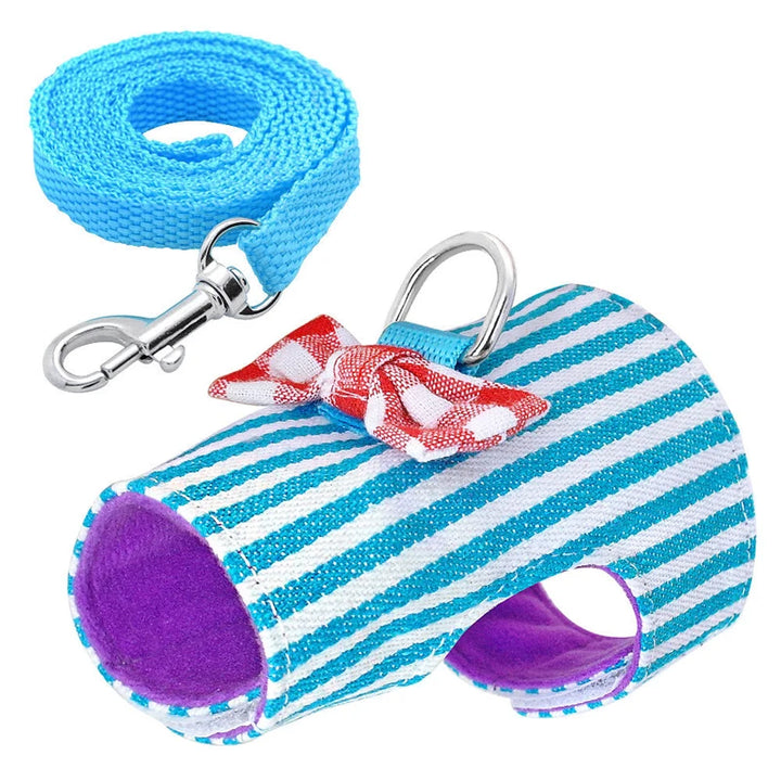 Ferret and Rat Harness Vest with Bowtie in sky blue color 
