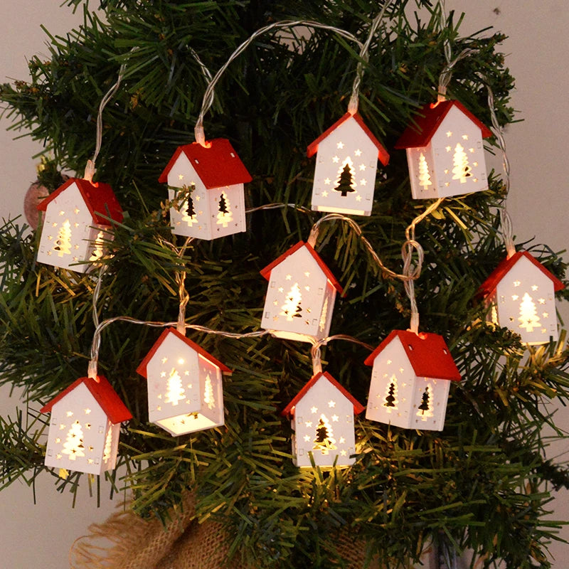 Festive LED wooden house hanging ornaments