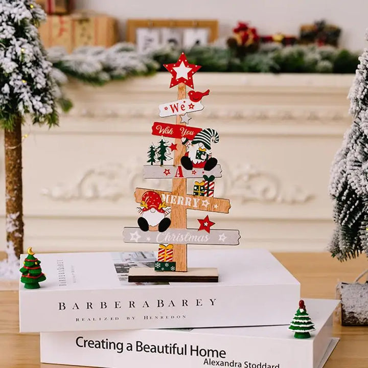 Festive desktop tree with wooden signs