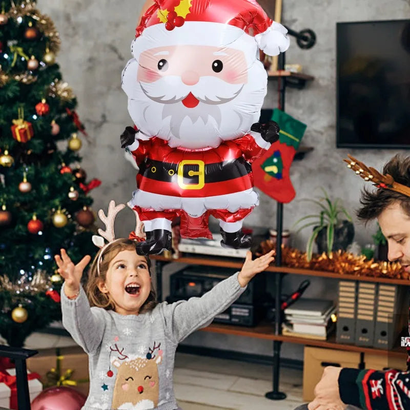 Festive gingerbread man and Santa balloons