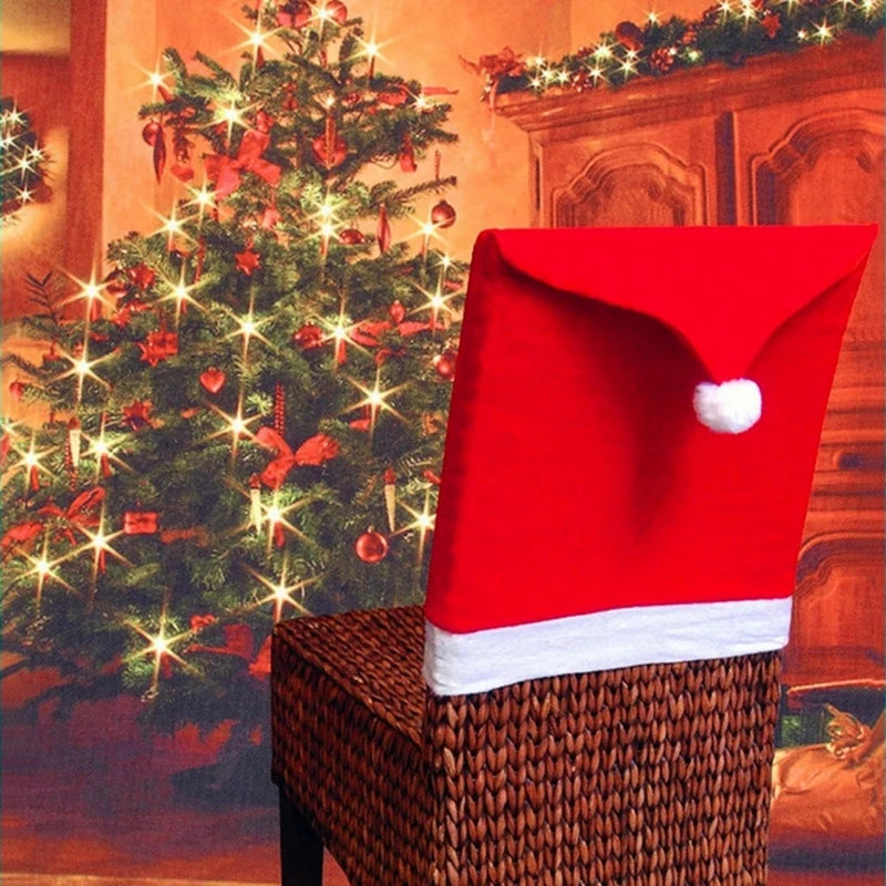 Festive red chair cover with holiday design