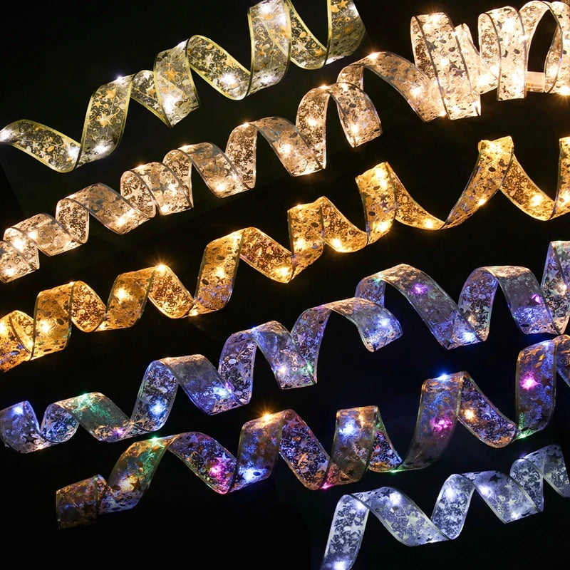 Festive ribbon string lights for holiday decor