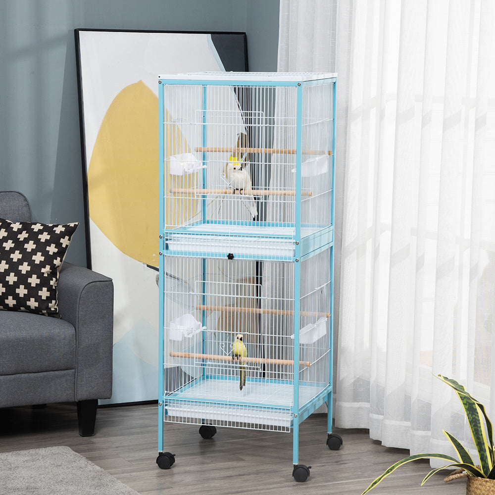 Finch cage with wheels and tray