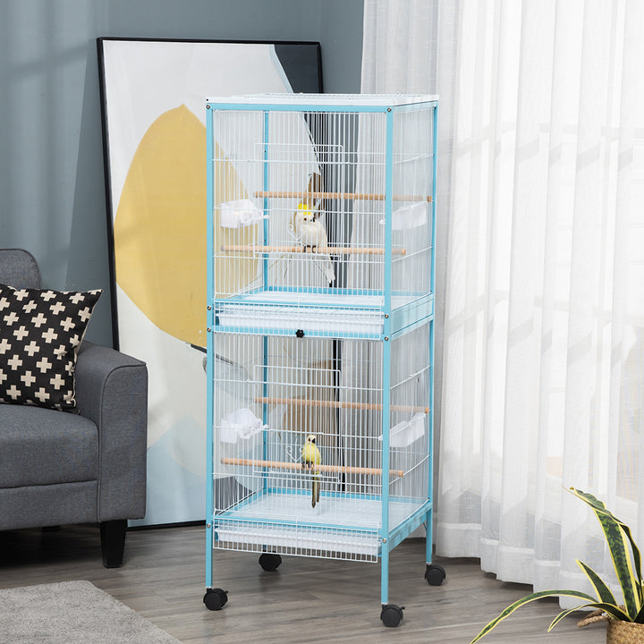 Finch cage with wheels and tray