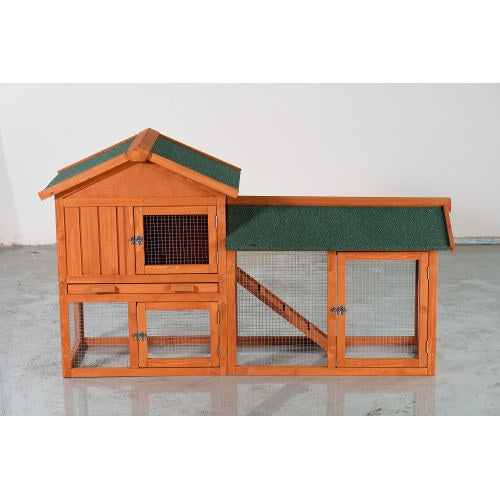 Fir wood rabbit hutch with ramp
