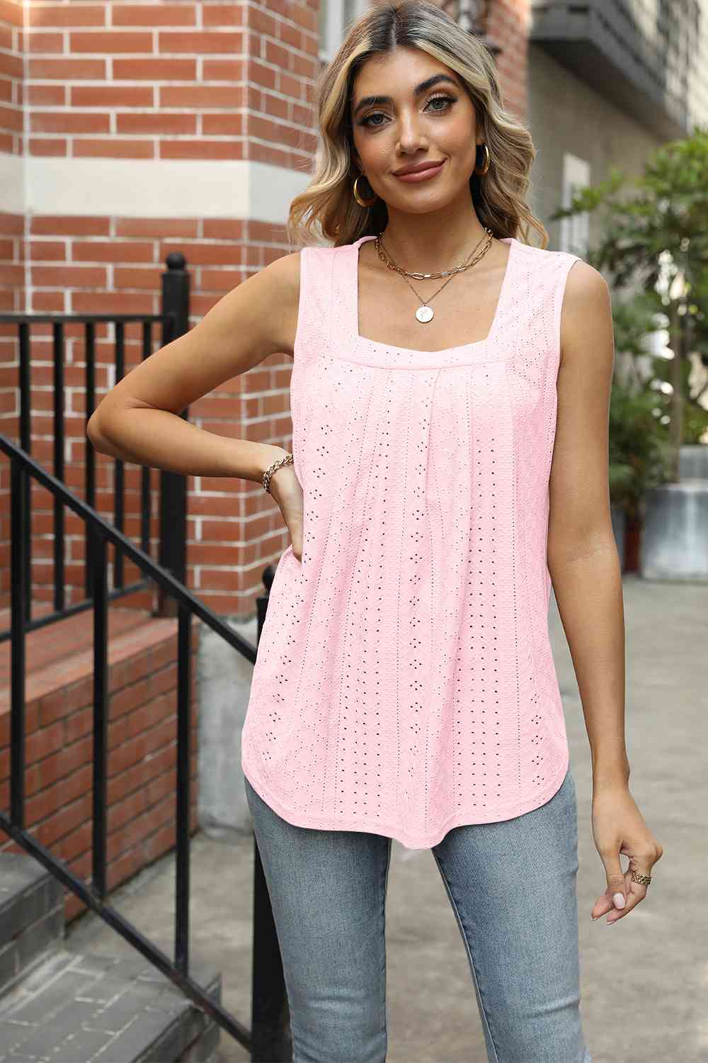 Flattering Square Neck Lace Top
