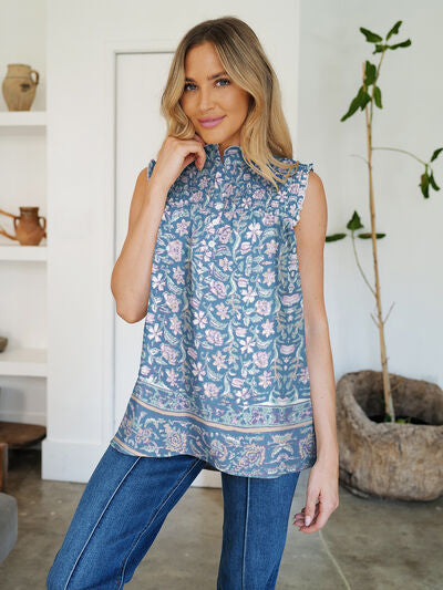 Floral Frill Mock Neck
