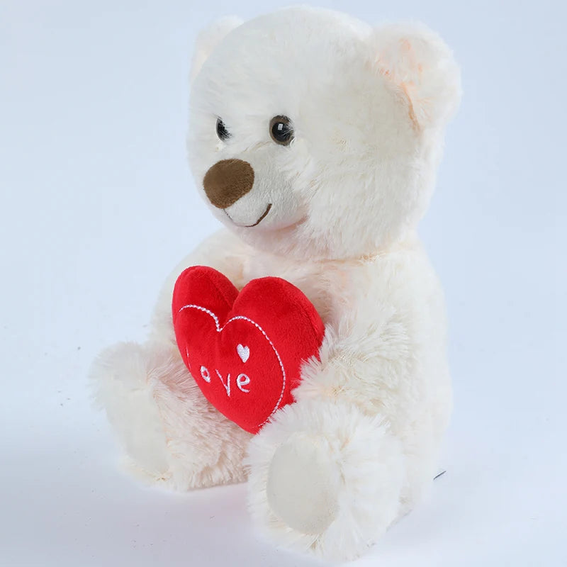 Fluffy plush toy with heart print design