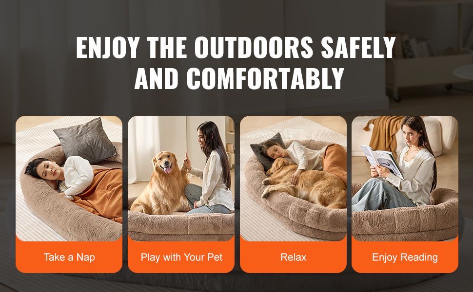 Four scenes showing people relaxing with a pet 