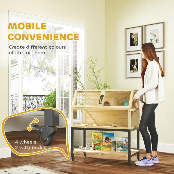 Gerbil cage with wooden hut inside