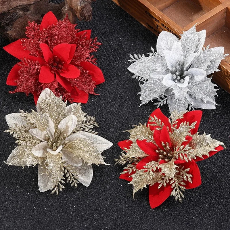 Glitter artificial poinsettia flowers for Christmas