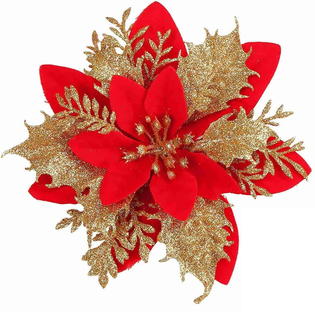 Glitter poinsettia flowers for Christmas displays