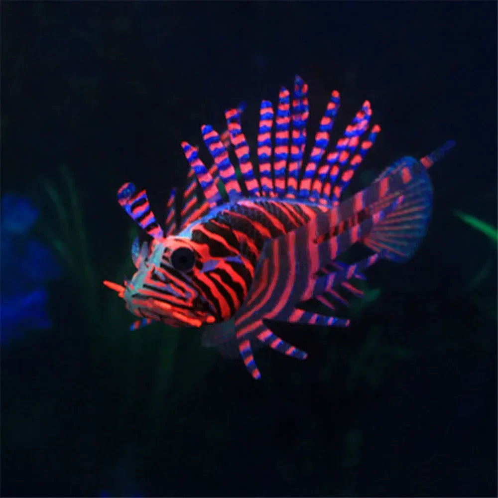 Glow-in-the-dark lionfish aquarium ornament.