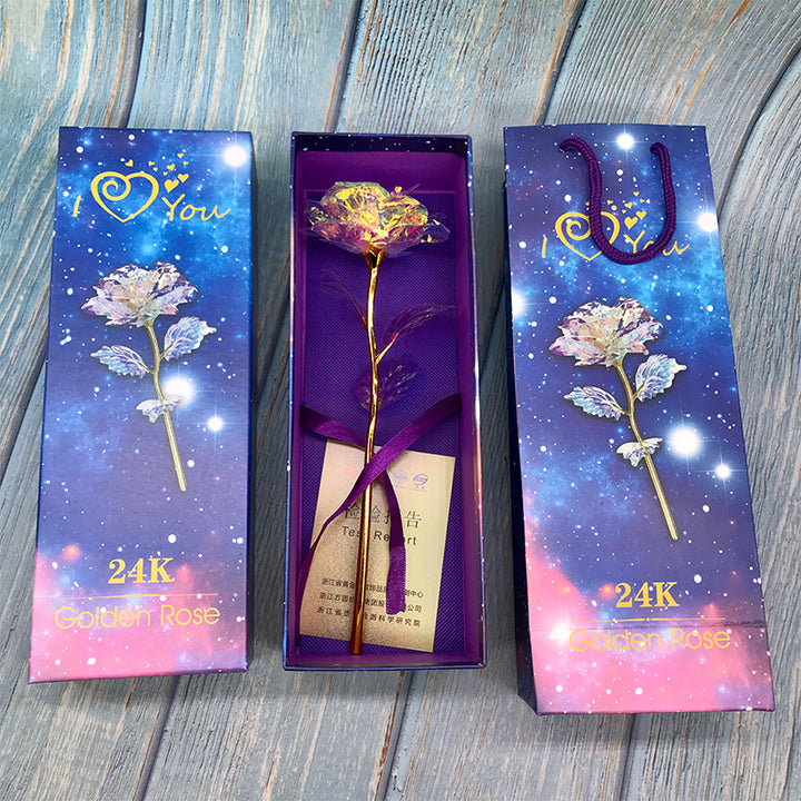 Gold blue rose flower gift pack