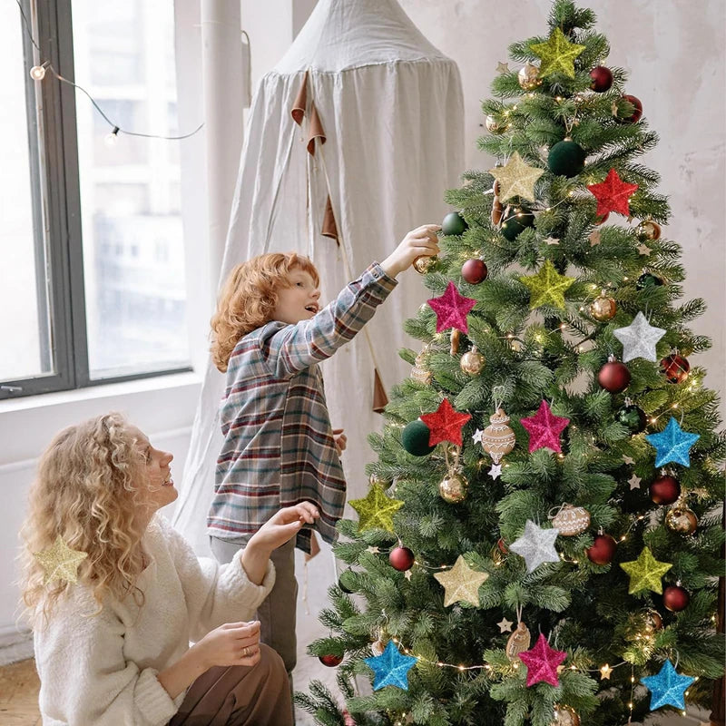 Gold glitter star Christmas tree ornaments