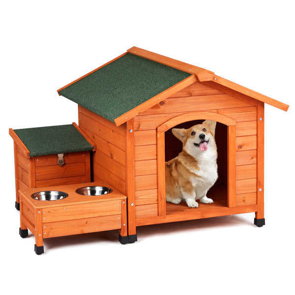 Golden red wooden dog kennel
