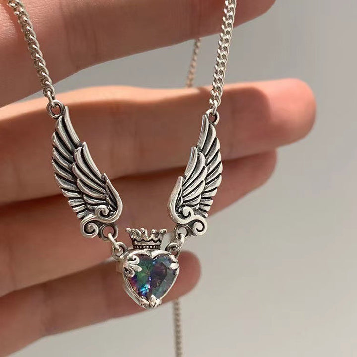 Gothic angel wings heart necklace