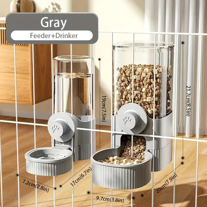 Gray feeder and drinker set for pets