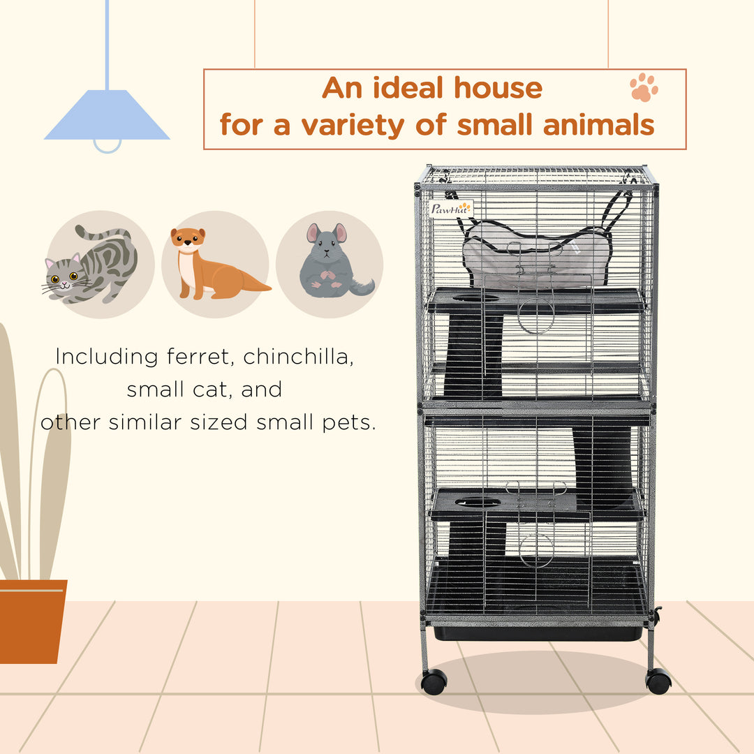 Gray small animal cage with hammock