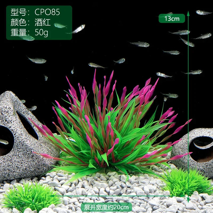 Green and purple fish tank plants