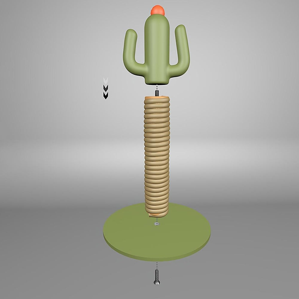 Green cactus-shaped cat scratcher in living room