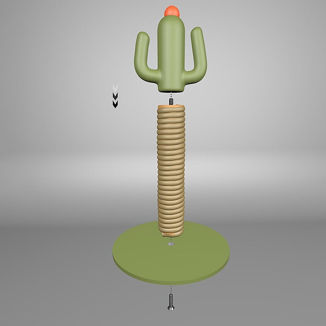 Green cactus-shaped cat scratcher in living room