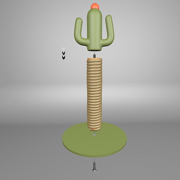 Green cactus-shaped cat scratcher in living room
