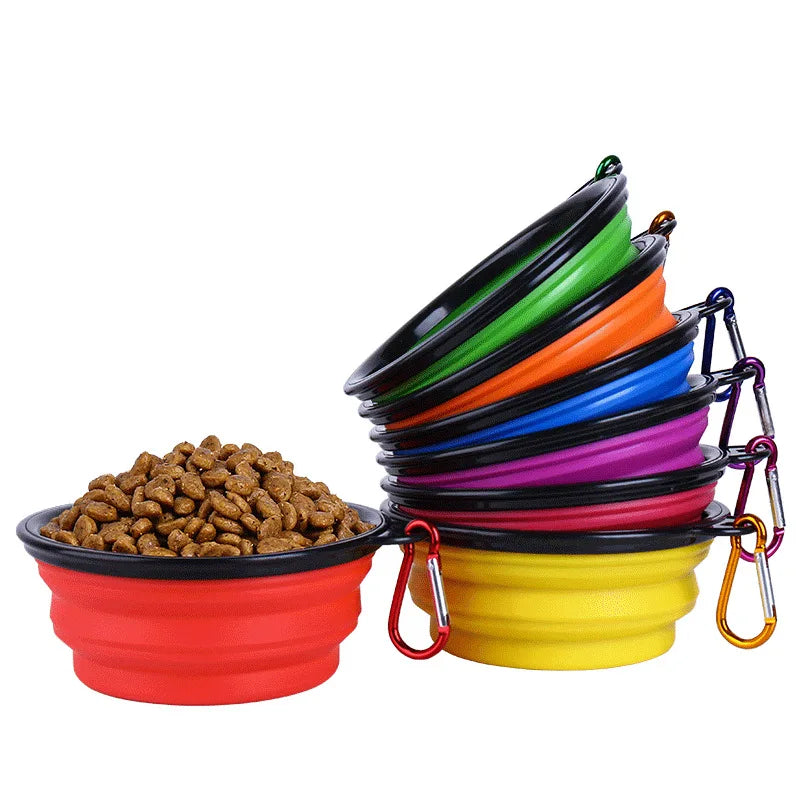 Dogs Feed Supplies Folding Silicone Bowl Portable Puppy Water Container with Carabiner Folding Cats Bowl Travel Pets Accessories