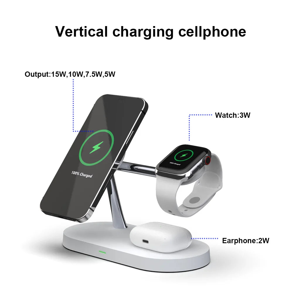 3-in-1 Wireless Fast Charging Magnetic Stand | Fast Charging Station for Apple Watch 9 8 7 6 5, AirPods 2 3 Pro | iPhone 12 13 14 15