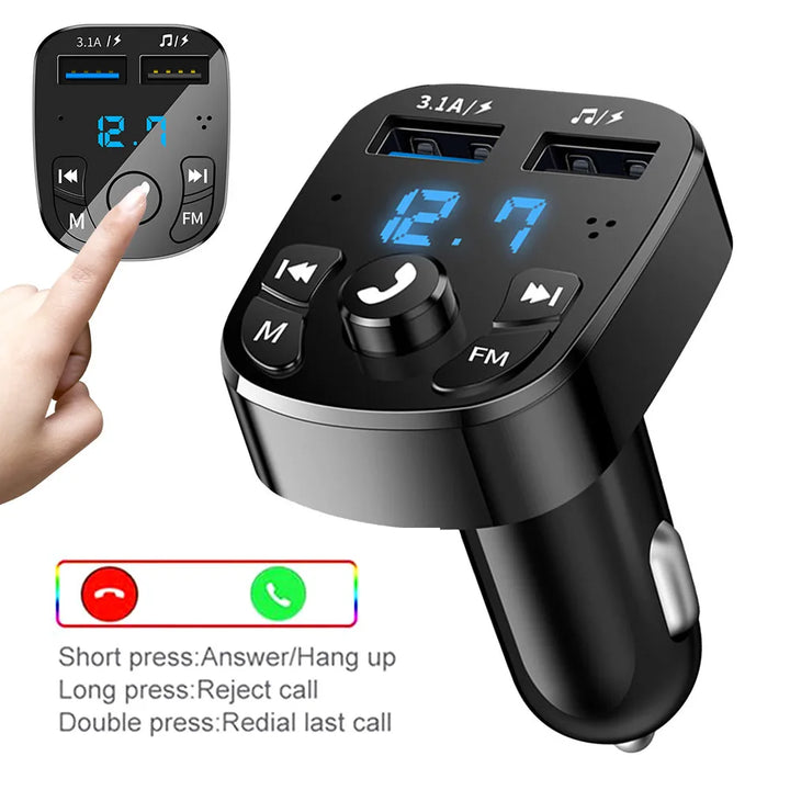 Car FM Radio Transmitter With Bluetooth Audio, Dual USB, MP3 Player, Fast Charging Car Accessories