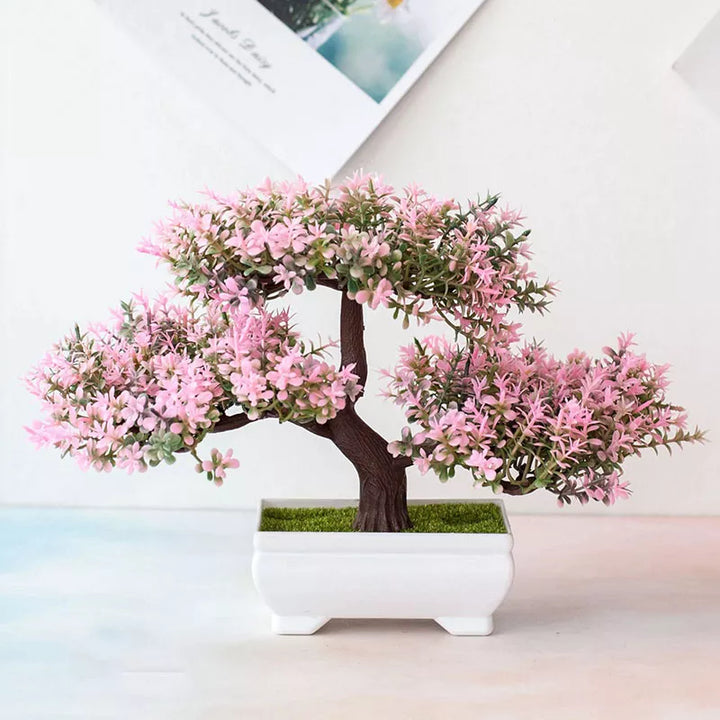 Artificial Bonsai Tree with Potted Flowers - Perfect Home, Table, and Garden Decor